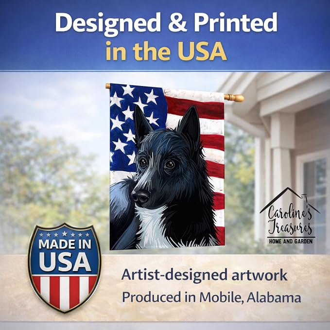 Caroline's Treasures CK6681CHF Russo-European Laika Dog American Flag House Flag Large Porch Sleeve Pole Decorative Outside Yard Banner Artwork Wall Hanging, Polyester, House Size, Multicolor