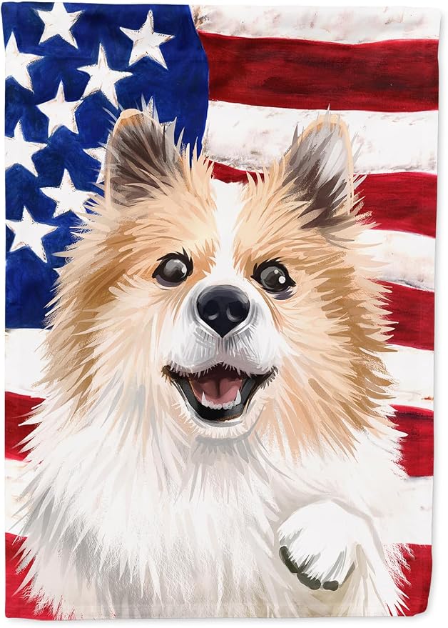Caroline's Treasures CK6566CHF Icelandic Sheepdog Dog American Flag House Flag Large Porch Sleeve Pole Decorative Outside Yard Banner Artwork Wall Hanging, Polyester, House Size, Multicolor