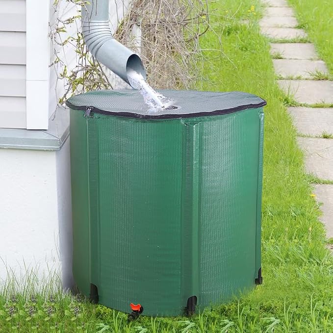 Collapsible Rain Barrel, 200 Gallon Portable Rainwater Collection System, Rain Catcher Barrel, Water Storage Tank with Spigots and Overflow Kit, Rain Water Barrel Collector for Garden, Green