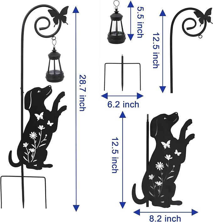Solar Dog Lantern Garden Stakes - Outdoor Decorative Solar Lights for Yard, Patio, Pathway - Weatherproof Metal Dog Stake with Auto Night Lighting