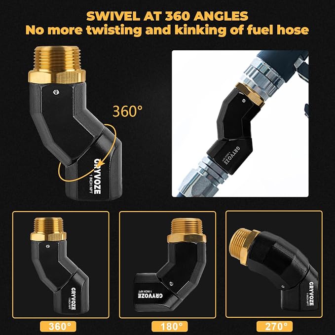 2PCS 1 Inch NPT Fuel Hose Nozzle Swivel - Multi Plane 360° Rotating Connector for Fuel, Water, Diesel, Gasoline, Kerosene Transfer Pumps, Tanks, and Nozzles