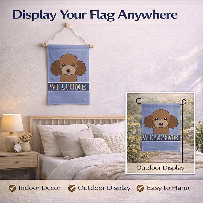 Caroline's Treasures BB1442GF Chocolate Brown Poodle Welcome Garden Flag, Blue Mailbox Flag Decorative Yard Flag Banner Outside Patio Artwork Yard Flower Beds, Garden Size, Multicolor