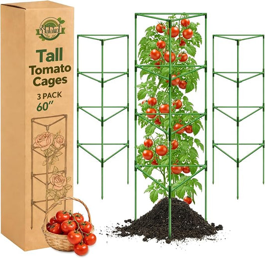 Halatool 3 Pack Tomato Cages for Graden 60 Inch, Adjustable Metal Tall Heavy Duty Tomato Trellis Plant Support, Tomatoes Stakes for Climbing Vegetables Flowers Fruits