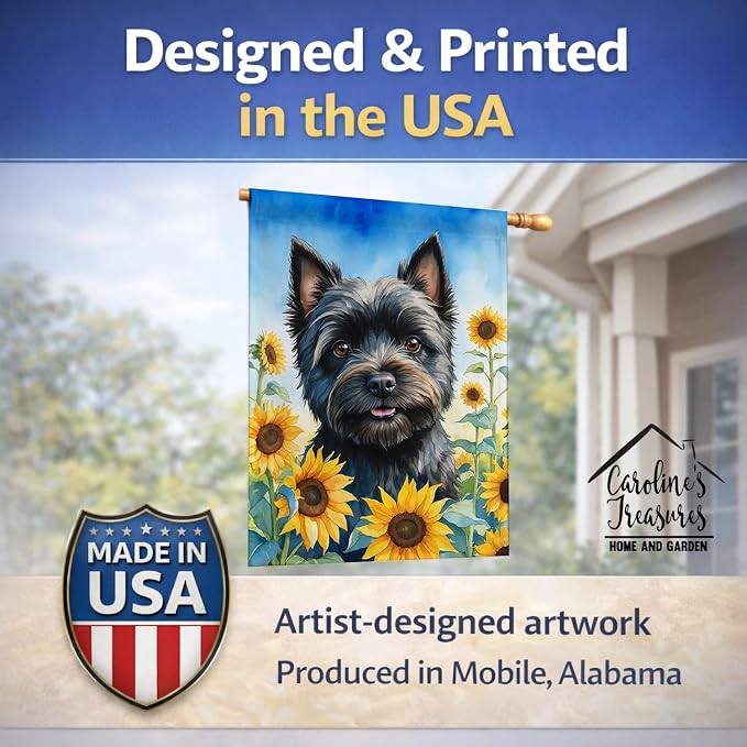 Caroline's Treasures DAC6043CHF Cairn Terrier in Sunflowers House Flag Large Porch Sleeve Pole Decorative Outside Yard Banner Artwork Wall Hanging, Polyester, House Size, Multicolor
