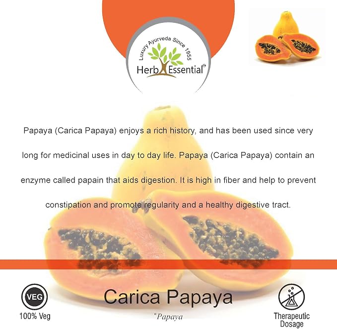 Herb Essential Papaya Enzyme Tablets 500mg (60 Count), Vegetarian, Non-GMO, Gluten-Free Formula with Tropical Flavor, Natural Enzyme Supplement