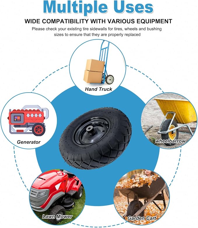 2-Pack of 4.80/4.00-8"Wheels,16" Pnuematic Tires,Steel Rim and 5/8"or 3/4" Axle Bore Hole,3-6" Centered Hub for Wheelbarrows,Garden Carts,Dump Cart,Utility Wagon and More，All Purpose Utility Tire