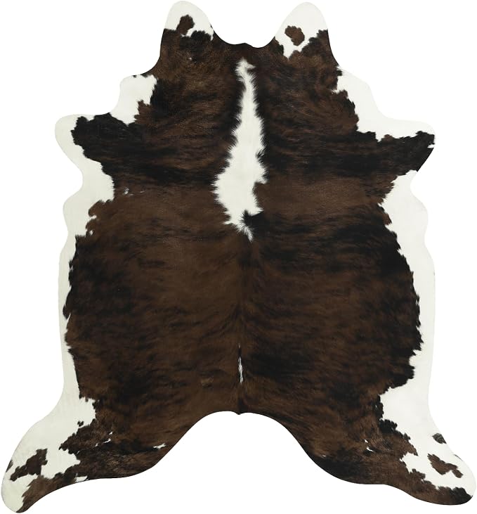 BENRON Faux Cowhide Rug, Cow Print Rug for Living Room Bedroom 4.6x5.2ft | Western cow hide rug for Cowboy Cowgirl Home Decor, Washable Rugs with Irregular Animal Skins and Hides Non Slip, Brown