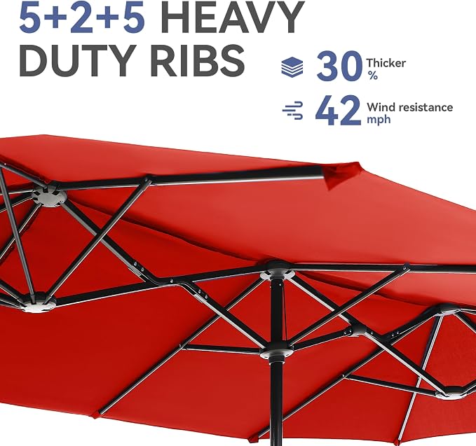 GREEN PARTY 13ft Rectangle Patio Umbrella, Double Sided Outdoor Table Umbrella with Crank & 1.5" Pole, Large Market Umbrella for Poolside Garden Deck Backyard, Orange Red