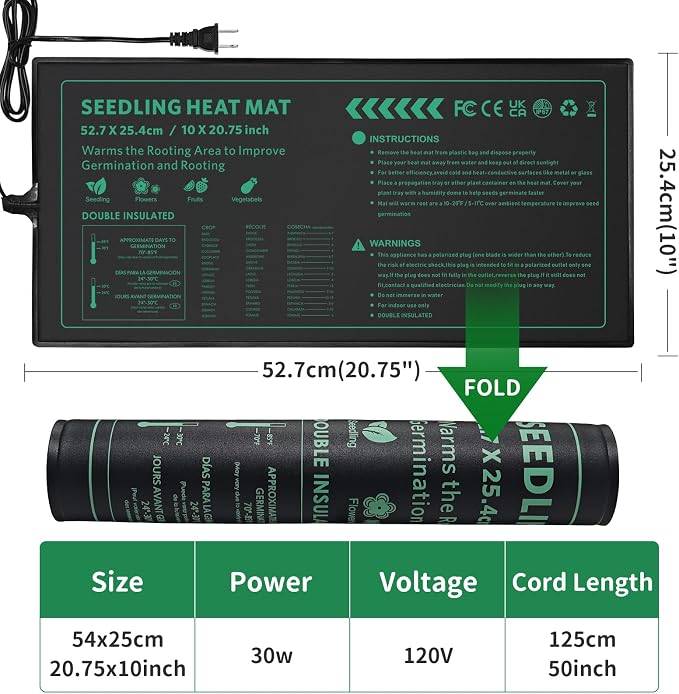 Seedling Heat Mat 4 Pack Durable Waterproof Plant Heating Pad 10"x 20.75" for Germination, Indoor Gardening, Greenhouse