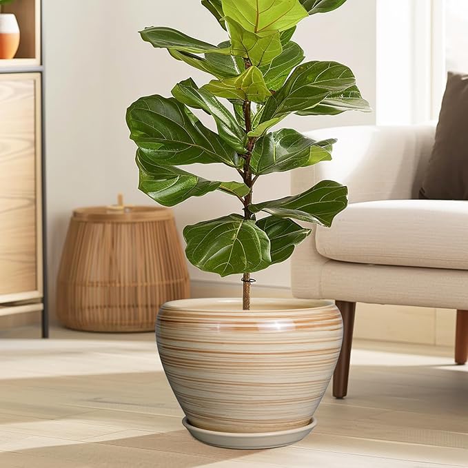Ceramicfor Ceramic Pot for Plant 10 Inch - Planter for Outdoor Plants Indoor Plant Pot with Drainage Hole Large Planter Round Flower Pot for House Patio Garden Yellow