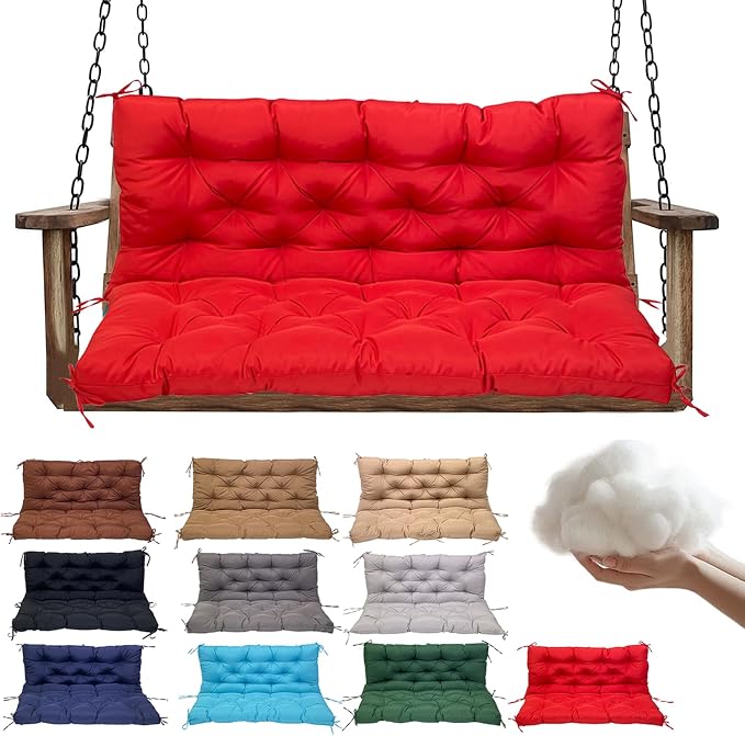 Swing Replacement Cushions for Outdoor: 2-3 Seater Waterproof Porch Bench Cushion with Backrest and Ties - 4" Thick Swing Cushion for Garden Patio Backyard Loveseat