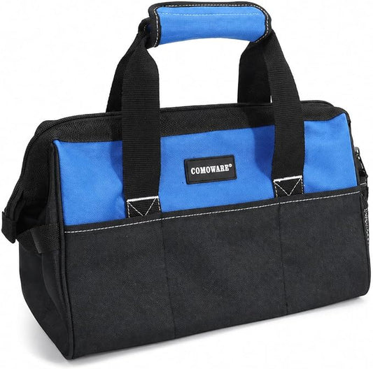 COMOWARE 13-Inch Tool Bag, Zip-top Wide Mouth Open top Tool Bag, Large Capacity Tool Organizer with Inside Pockets, Blue Tool Tote Bag for Carpenter, Mechanic and Home Repair