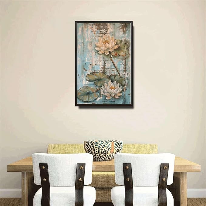 Metal Sign Tin Sign Vintage Wall Art Shabby Chic Water Lilies Tin Sign for Antique Pond Serenity Rustic Wall Art and Distressed Wood P Sign Garden Outside for Pub 8×12 Inches with Metal Frame