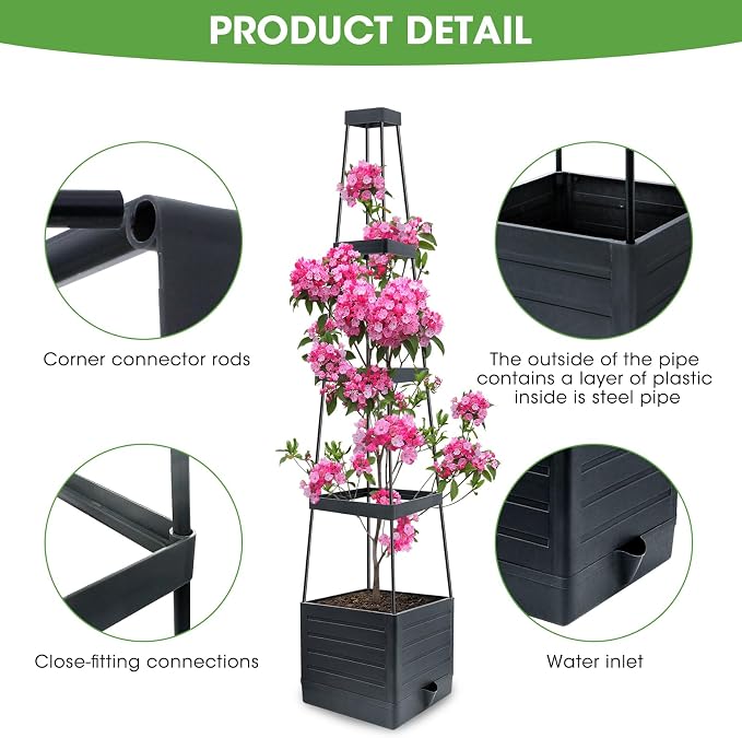 MYMULIKE Raised Garden Bed Tomato Planter with Trellis, 58" Tomato Cage for Climbing Vegetables Plant, Self Watering Pots for Indoor Plants Garden Pots Patio Greenhouse Indoor Outdoor