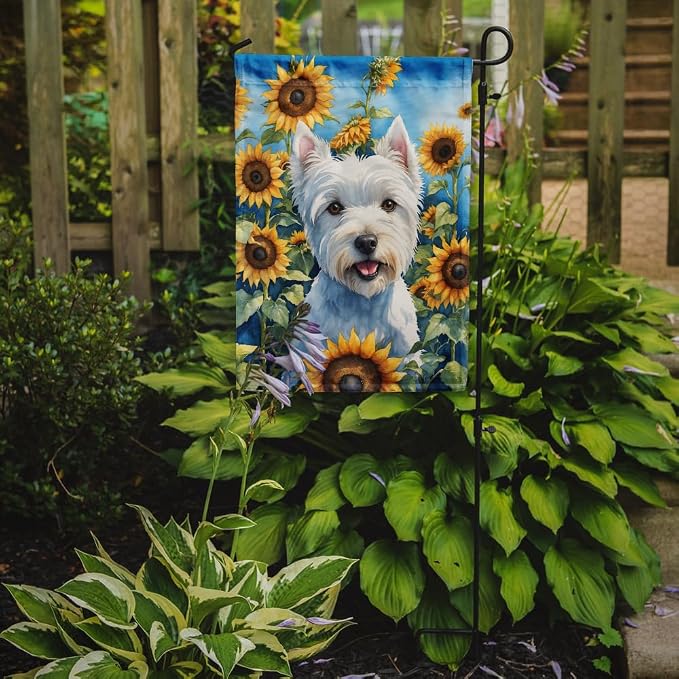 Caroline's Treasures DAC6173GF Westie in Sunflowers Garden Flag Mailbox Flag Decorative Yard Flag Banner Outside Patio Artwork Yard Flower Beds, Garden Size, Multicolor