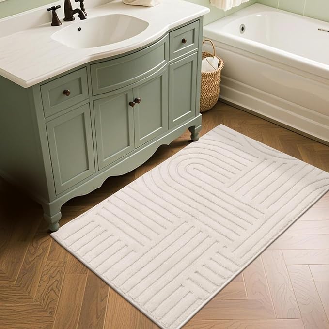 SHACOS Soft Cozy Fluffy Arch Pattern High-Low Pile Small Rug 2'x3' Non Slip Washable Textured Minimalist Area Rugs Modern Geometric Carpet for Bedroom Bathroom Kitchen, Beige