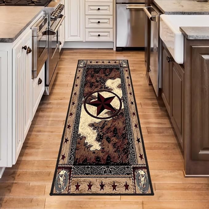 Western Rugs for Bedroom Western Runner Rug 2x6,Texas Star Vintage Style Stars,Rustic Throw Accent Area Rug Non Slip Washable Rug Runner Floor Carpet for Entryway Hallway Kitchen Laundry Bathroom