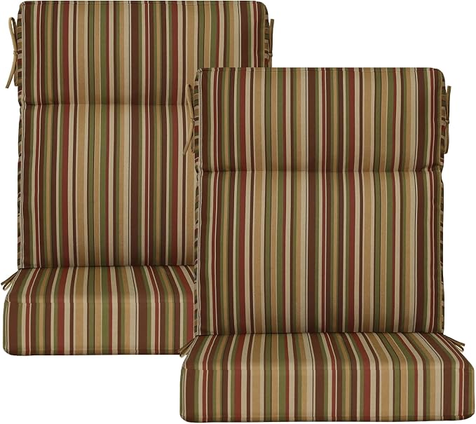 Outdoor High Back Chair Cushion, 2 Pack 44x21 inches Patio Chair Cushions Water Repellent Rocking Cushions Indoor Furniture Seat Pad, Colorful Stripe