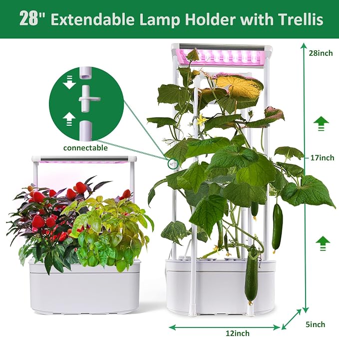 Tall Hydroponics Growing System kit with Height Adjustable Light & Trellis | Hydroponic Indoor Gardening System Tower with High Power Timer LED Grow Light,Herb Garden Grow Kit for Tomato,Pepper,Cucumber
