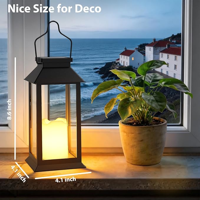 Otdair 4 Pack Solar Lanterns Outdoor Waterproof, 8.62" Solar Lantern with Glass Retro LED Flickering Flameless Candle,Lanterns Decorative Outdoor for Gift, Yard, Garden, Patio, Balcony,Porch, Party
