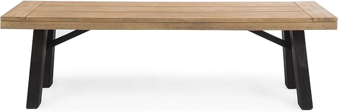 Christopher Knight Home Bettina Outdoor Acacia Wood Dining Bench with Brushed Mahogany Legs, Brushed Grey / Brushed Mahogany