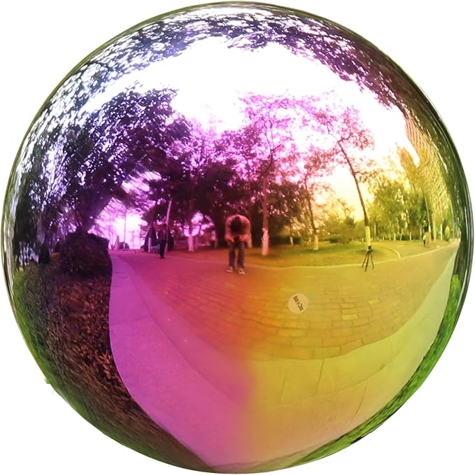 VCUTEKA Gazing Ball, 10" Stainless Steel Mirror Garden Globes Outdoor Decor | Reflective stainless steel gazing ball with rainbow mirror finish that creates striking focal point Lawn indoors or outdoors