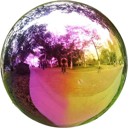 VCUTEKA Gazing Ball, 10" Stainless Steel Mirror Garden Globes Outdoor Decor | Reflective stainless steel gazing ball with rainbow mirror finish that creates striking focal point Lawn indoors or outdoors