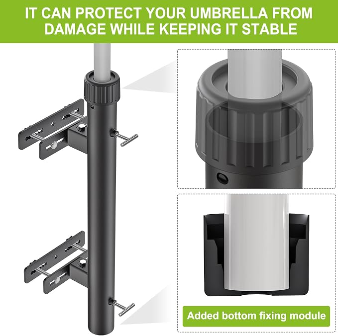 Dolibest Heavy Duty Patio Umbrella Holder, Space Saver Umbrella Holder, Adjustable Umbrella Deck Mount for Railing, Full Welded Construction-Sturdy and Easy to Install for Patio, Deck, Poolsid