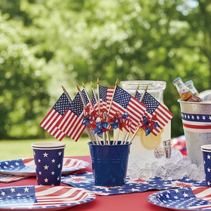 12 Pack Small American Flags on Stick, 8x12 Inch Mini Handheld USA Flags with Stainless Steel Pole, 4th of July US 250th Anniversary Decorations, Memorial Day Outdoor Decor