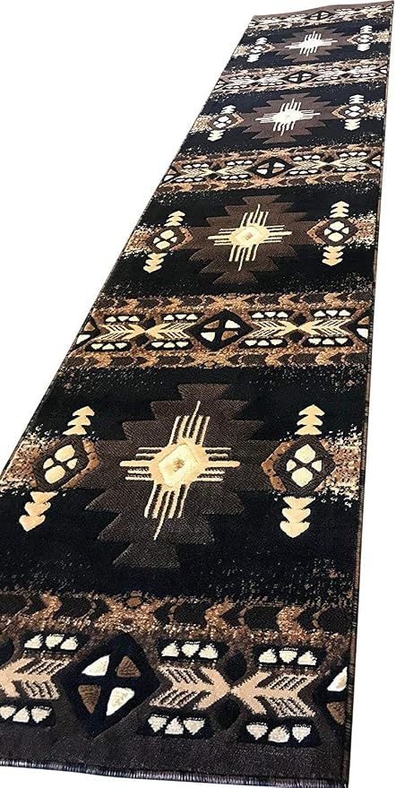 YHSF Southwest Native American Area Rug – Thick, Soft, Durable & Easy to Maintenance Tribal Design Boho Rug– Ideal for Bedroom, Living Room & Hallway - Black, 2 Feet 4 Inches x 10 Feet 11 Inches