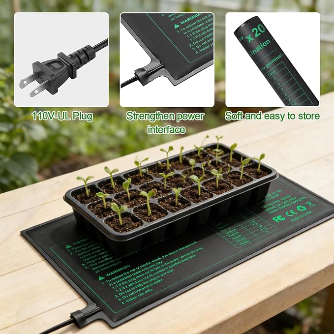 GOLOPET Seedling Heat Mat 4 Pack Dual Certified by MET and UL Plant Heating Mat Pad with Power Failure Protection Thermostatic Waterproof Suitable for Seedlings
