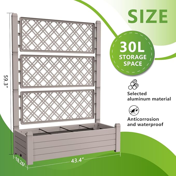 Elevated Raised Garden Bed,Outdoor Large Resin Patio Planter Box Stand Divisible with Drain Plug,Water Monitor for Plants Vegetables Flowers Fruits(Grey)