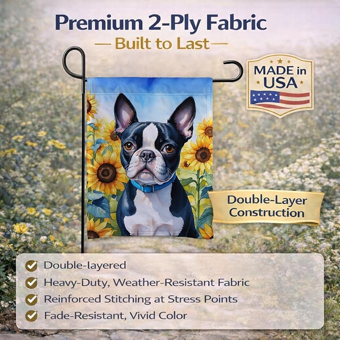 Caroline's Treasures DAC6036GF Boston Terrier in Sunflowers Garden Flag Mailbox Flag Decorative Yard Flag Banner Outside Patio Artwork Yard Flower Beds, Garden Size, Multicolor