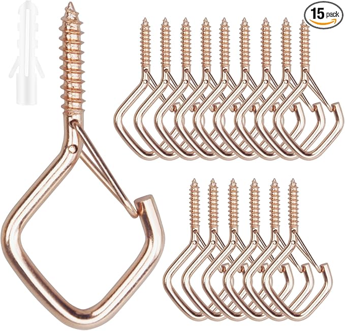 15 Pcs Rose Gold Eye Hooks Screw Heavy Duty,Ceiling Hooks for Hanging Plants,String Lights,Cup,Wind Chime,Bird Feeders. Plant Hanger Indoor&Outdoor