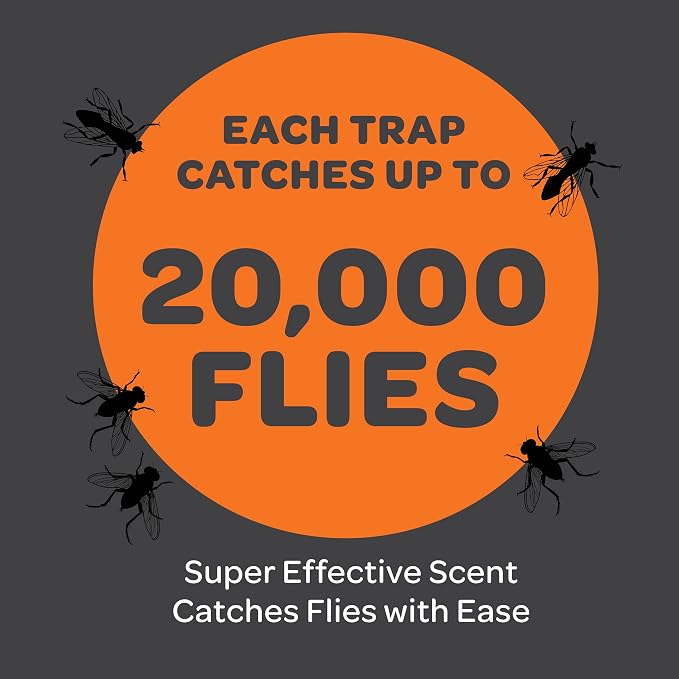 Fly Traps Outdoor [Set of 3] with Dissolvable Non-Toxic Bait - Reusable Hanging Bug Catcher Killer for All Flies for Outside Bug Control Patios, Barns, Ranches Etc. Hanging Fly Traps with Tie Included