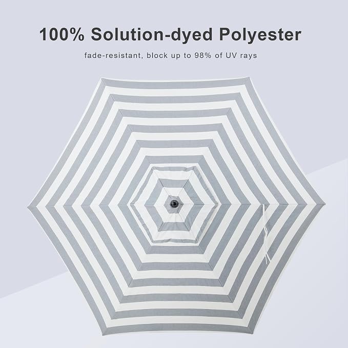 Tempera Striped Patio Umbrellas Outdoor Table Market Umbrellas with Crank & Pust Button Tilt|Auto-Tilt, 8 Steel Ribs, High Color-Fastness Canopy
