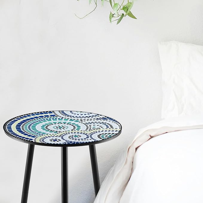 Party Zealot 2 Packs Metal Mosaic Round Side Tables 13.4" Small Outdoor Patio Round Accent Coffee Tables Indoor Corner Stand for Small Spaces Weather-Resistant for Balcony, Porch Plant Stands Indoor