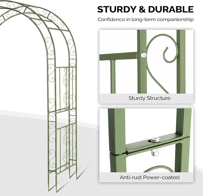 Outvita Garden Arch Arbor, Heavy Duty Metal Arbour Archway, Decorative Frame Stand Trellis for Wedding Ceremony Party Plant Climbing Rose Vines Lawn Courtyard Patio Olive Green