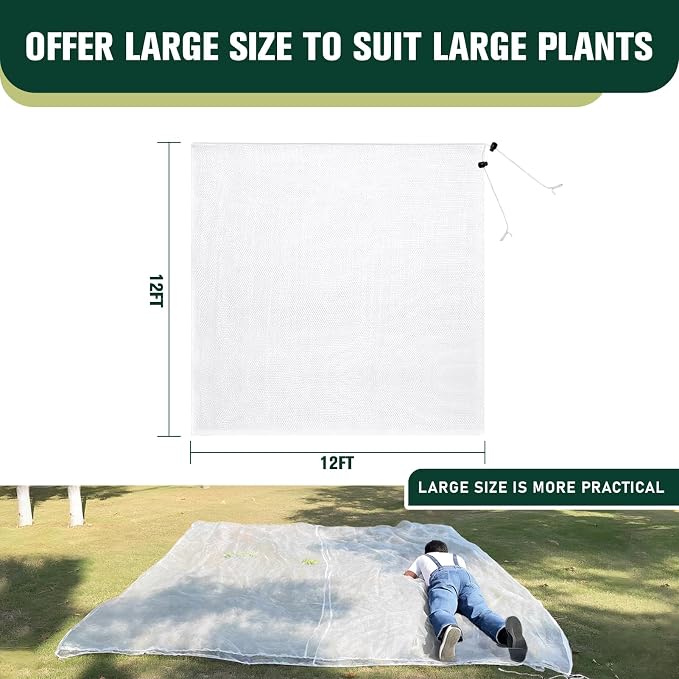 KEOHOLI 12x12 FT Large Fruit Tree Netting Bags with Zipper and Drawstring, Insect Bird Barrier Netting Plant Covers for Fruit Vegetable Trees, Bushes,Flower in Garden (12 * 12ft, 1Pack)