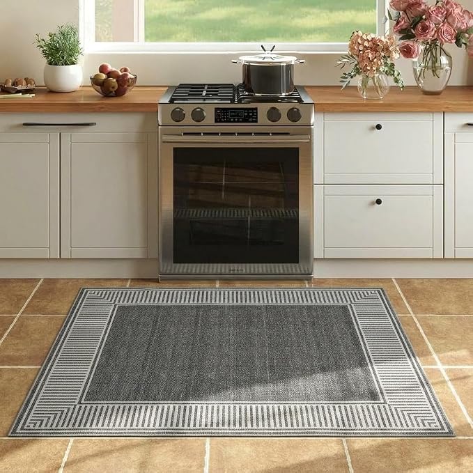 GarveeHome Washable 2x3 Entryway Area Rug Non Slip Modern Small Door Mat | Solid Color Living Room Bedroom Small Rugs Bordered Mat for Bathroom Kitchen Nursery, Grey
