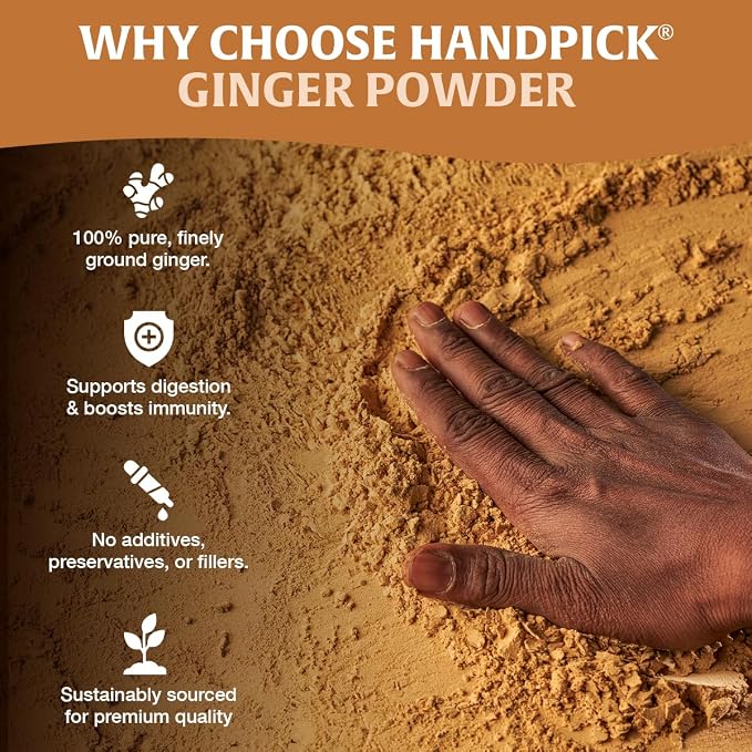 HANDPICK Ginger Powder (14oz/397g) No Additives, No Preservatives, No Fillers | Ginger Root Powder from India | Raw, Gluten Free, Non GMO | Perfect for Cooking | Resealable Pack (Packaging may vary)