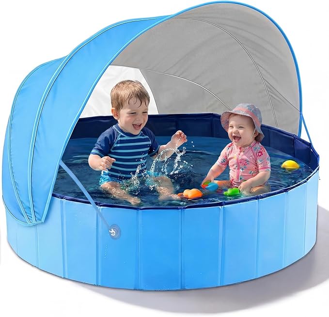 Jasonwell Kiddie Baby Pool with Canopy - Foldable Infant Toddler Kids Pool with Shade Baby Beach Essentials Tent Swimming Wading Pools for Toddlers 1-3 + Kids Dogs Ball Pit Backyard Water Play B, 40"