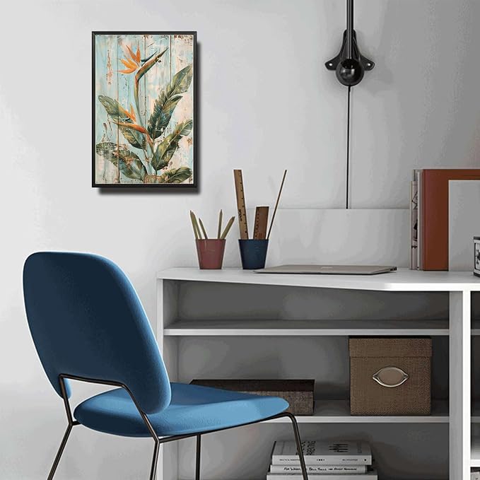 Metal Sign Tin Sign Vintage Wall Art Exotic Bird of Paradise Tin Sign for Rustic Paintings Vintage Charm and Vibrant Leaf Displays Vintage Metal Sign for Home Decor 6×8 Inches with Metal Frame
