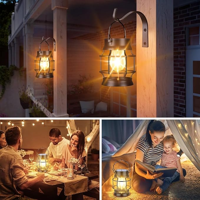 TomCare Solar Lanterns Lights Outdoor Waterproof Metal Hanging Solar Lights Lantern for Outdside Decorative Patio Porch Garden Lawn, 2 Pack (Warm White)