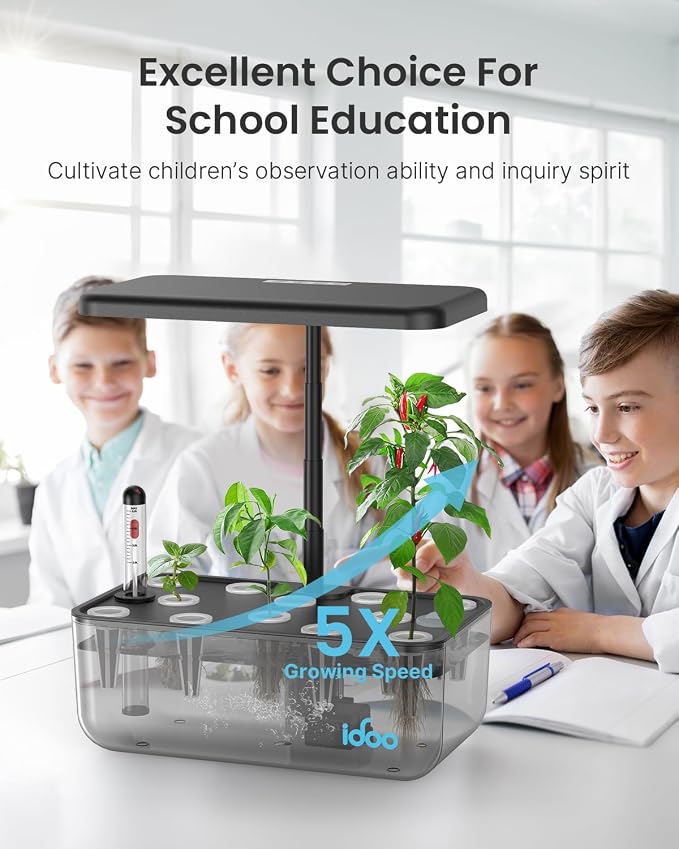 iDOO Hydroponics Growing System with 12 Pods Kit & LED Grow Light | Indoor Herb Garden with 5L Transparent Water Tank, Self Watering, Auto-Timer, Adjustable Heigh, Gifts for Women Men Fathers