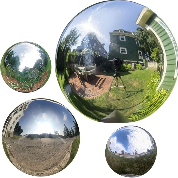 4pcs 5in/6in/8in Diameter Gazing Globe Mirror Ball,Silver Stainless Steel Polished Reflective Smooth Garden Sphere,Colorful and Shiny Addition to Any Garden or Home