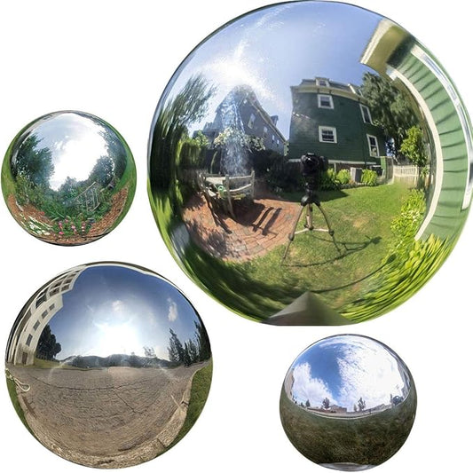 4pcs 5in/6in/8in Diameter Gazing Globe Mirror Ball,Silver Stainless Steel Polished Reflective Smooth Garden Sphere,Colorful and Shiny Addition to Any Garden or Home