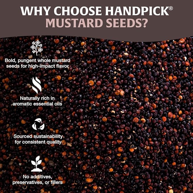 HANDPICK Culinary Black Mustard Seeds (397g/14oz), Gluten free, 100% Raw, Sourced from India, Packed in Resealable Zip Lock Pouch | All Natural - Easy to Use