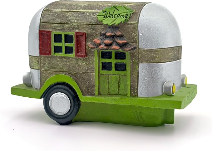 DONABELA Fairy Garden House Vintage Car with Wood Door & Window Resin Outdoor Indoor Decor Figurine for Patio Yard Lawn Unique Gift