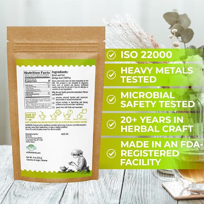 4 oz. Ginkgo Leaf Herbal Tea (Ginkgo Biloba) - 113g Loose Leaf Ginkgo Herb Té De Ginkgo